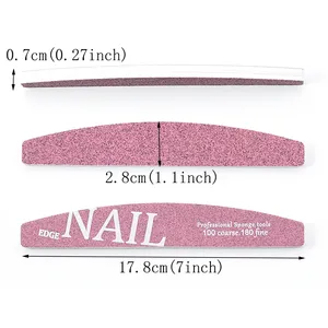 Limas de uñas de media luna con logotipo personalizado, bloque de lijado de búfer de doble cara Rosa grueso 100/180 <span class=keywords><strong>para</strong></span> moler uñas de los dedos, <span class=keywords><strong>esmeril</strong></span> hecho - Product Image 5
