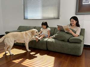 セージグリーンのバブルテクスチャーベルベット張り圧縮ソファ、真空密封モジュール式カーブボーンレスセクショナルレジャーモダン - Product Image 5