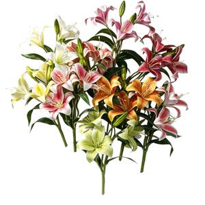Flor de Lirio Artificial de Tallo Corto con 3 Cabezas, Rama Individual de PVC, Arreglo Floral Decorativo, Flor para Mesa de Conferencias - Product Image 2