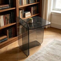 Table d'appoint moderne en acrylique gris en forme de C, table d'appoint transparente pour hôtel, mobilier de salle à manger, table en acrylique pour salon