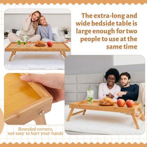 Bandeja de bambú para cama, 77x38x22cm, soporte plegable para ordenador portátil, para cama, sofá, trabajo, uso para desayuno - Product Image 4