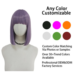 Perruques synthétiques courtes bob violet lavande avec frange, résistantes à la chaleur, aspect naturel, ajustables, sans colle, vente en gros, fabricant OEM/ODM - Product Image 3