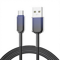 Cable USB a Tipo-C Morado, Carga Rápida 3A, Diseño Degradado de Cristal de Hielo, Nylon, Conductor de Cobre Puro para Teléfono Móvil e iOS