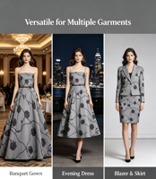 Nouveau design, tissu floqué TikTok en polyester épais, motif rose doux, textile pour robe de soirée et robe de mariée