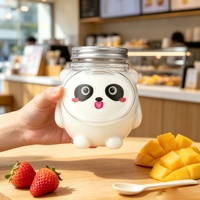 Venta al por mayor de fábrica: Envases desechables de grado alimenticio de 500ml con tapa de rosca, de plástico PET, con diseño de animales de dibujos animados, serigrafiados con lindo panda.