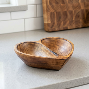 Plat de service double en bois artisanal, décoratif, avec compartiments, pour la cuisine, la table à manger et la décoration intérieure - Product Image 3