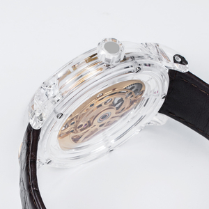 Montre squelette tourbillon de luxe en cristal de saphir, mouvement mécanique automatique, bracelet en cuir véritable, montre haut de gamme pour homme - Product Image 4