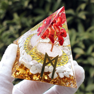<b>Crystal</b> Pyramid Ornament With Rune <b>Tree</b> Resin Epoxy Home Decoration Laser Engraved Pyramidal Shape - Product Image 2