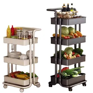 Estante de almacenamiento para el hogar, carrito de cocina de cuatro niveles, con marco sólido, para frutas y verduras
