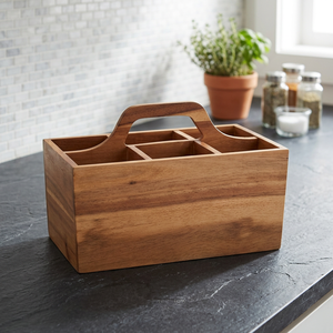 Panier de service portable en bambou vintage, écologique, non pliable, avec poignée, pour hôtels, restaurants, rangement de vaisselle - Product Image 1