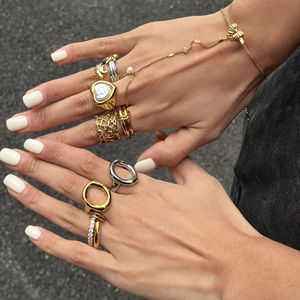 Ensemble de bijoux en acier inoxydable pour femmes, bagues géométriques en forme de cœur, bracelet, accessoires de mode, cadeau - Product Image 3