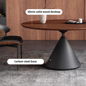 Tavolo da Pranzo Moderno in Impiallacciatura di Noce Nero, Piedi in Acciaio al Carbonio, Mobili per Sala da Pranzo Familiare in Legno di Frassino - Product Image 5