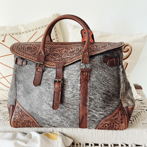 Sac de voyage en cuir véritable de qualité supérieure, avec pompons et fleurs, couleur personnalisée, style bohème, sac de week-end pour femmes, automne, Rodeo - Product Image 1