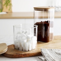 Contenants carrés en verre borosilicate pour aliments avec couvercles hermétiques en bambou – Bocaux à épices empilables pour pâtes, grains de café, sucre
