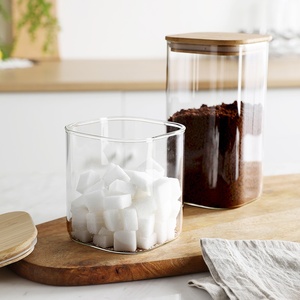 Recipientes Cuadrados de Vidrio de Borosilicato para Almacenamiento de Alimentos, Tapas Herméticas de Bambú, Frascos para Especias, <span class=keywords><strong>Pasta</strong></span>, Granos de Café, Azúcar, Apilables - Product Image 2