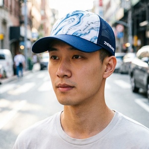 Custom Logo Navy Blue Marble Print Trucker Hat Adjustable Mesh Back Minimalist Casual Breathable <b>Cap</b> for Men <b>Women</b> - Product Image 6