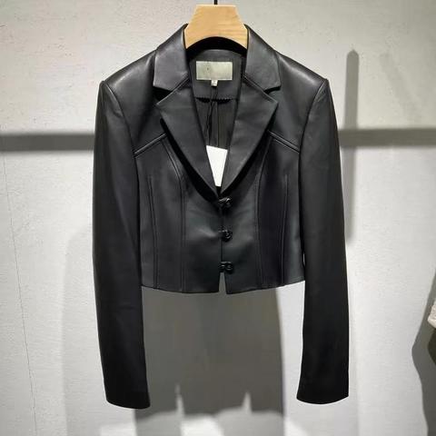 Fashionable Real Leather Jackets Single Breasted Long Sleeves Short Women Moto Biker Leather Jacket