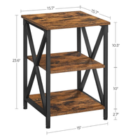 Table d'appoint/bout de canapé en bois à 3 niveaux, design en X, table basse, table de chevet, étagère de rangement, structure en métal robuste, montage facile, marron rustique