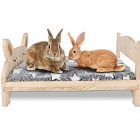 Grand lit pour lapin en bois naturel avec coussin amovible et cadre pliable - Durable, facile à nettoyer, non irritant pour les lapins, les cochons d'Inde et les chatons