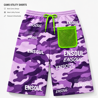 Fabricant de shorts professionnels personnalisés, shorts pour hommes de style streetwear, camouflage vintage, strass, coupe ample, poche en maille, imprimé intégral