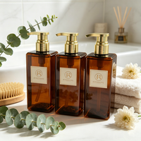 Mattierte und Bernsteinfarbene Quadratische Kunststoff-Pumpflasche 500ml Leerer Behälter für Duschgel Shampoo Körperwaschmittel mit Gold-Silber-Pumpe