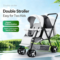 Poussette double premium modèle A3-1, cadre en acier inoxydable, acier à haute teneur en carbone, poignée réversible, pliage à une touche, double siège avant