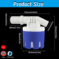Vanne à flotteur automatique en plastique bleu pour réservoir d'eau, 1/2'', 3/4'', 1''