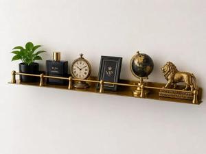 Étagère murale flottante en laiton massif avec rail de galerie en laiton antique, étagère de rangement moderne pour salon, chambre et maison - Product Image 2