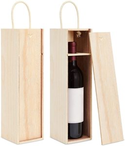 Wood Grain Single Bottle Wooden Decorative Wine Box With Lid Great For Wine Accessory Sets