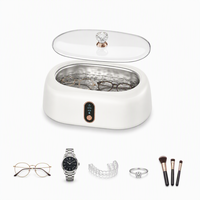 Machine de nettoyage ultrasonique portable pour bijoux, lunettes, prothèses dentaires, montres, 500 ml, 45 kHz, couvercle transparent, cycle 120s-600s