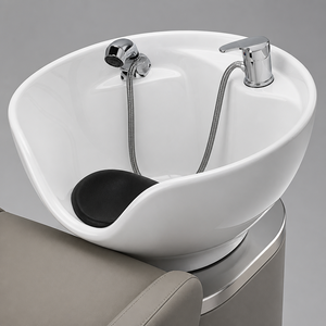 Station de lavage de cheveux pour salon de beauté avec bac en céramique inclinable et siège réglable - Product Image 4