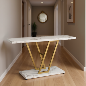 Mesa de Consola de 42 Pulgadas con Tapa de Mármol y Base de Trípode, Mueble Moderno Industrial para Entrada o Sala de Estar con Función de Almacenamiento - Product Image 2