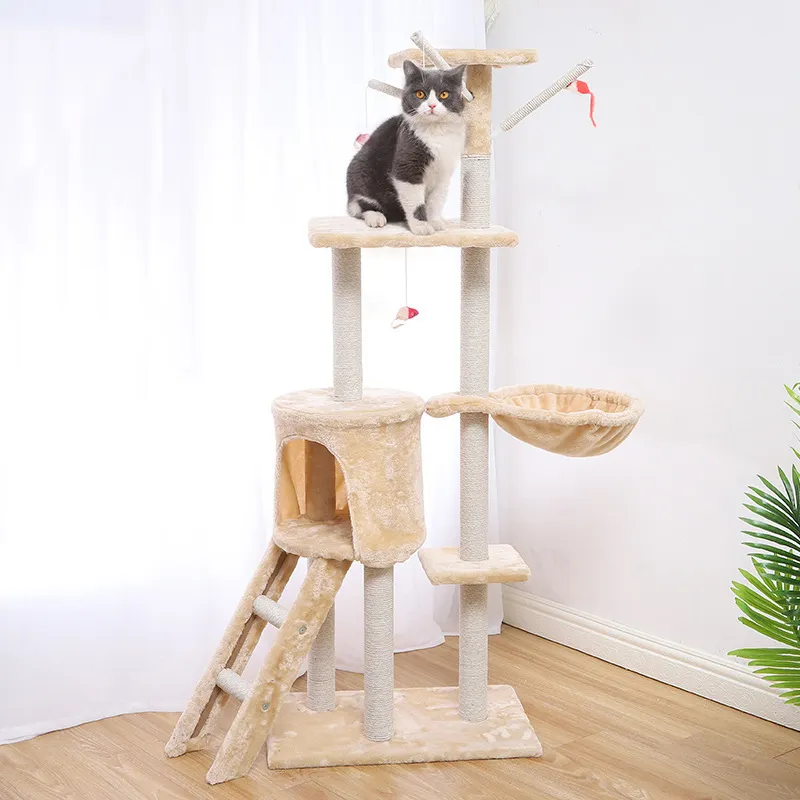 Mascotas al por mayor personnalisé en bois moderne arbre à chat tour grand luxe chat griffoir chat arbre maison