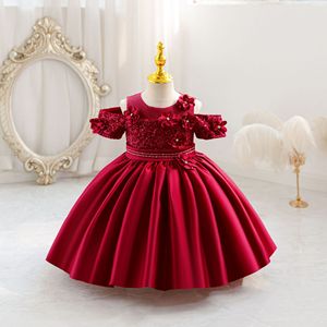 Nuovo Abito <span class=keywords><strong>da</strong></span> Cerimonia Estivo per Bambine, Formale, Tinta Unita, con Bottoni, in Raso Ecologico, con Fiori, Vestito <span class=keywords><strong>da</strong></span> Principessa con Gonna a Palloncino - Product Image 4