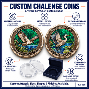 Custom Wildlife Challenge Coins Wetland Osprey Heron Nature Souvenir Metal Collectible Gifts OEM ODM - Product Image 4