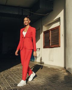 Красные женские костюмы, новейшее пальто, брюки, дизайнерский женский костюм, повседневный приталенный костюм из 2 предметов, блейзер для церемоний и вечеринок (пиджак + штаны) - Product Image 2