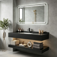 Meuble de salle de bain moderne à vasque simple en pierre frittée, avec lavabo intégré, armoire murale et miroir éclairé OEM/ODM
