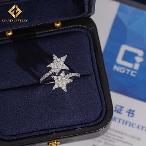 แหวนเพชรเพาะเลี้ยงในห้องปฏิบัติการ NGTC รูปดาวคู่ ดีไซน์เปิด ปรับขนาดได้ ประดับเพชรระยิบระยับ สำหรับผู้หญิง จาก ZUANFA JEWELRY - Product Image 1