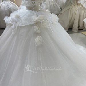 Dw0235 <b>Romantic</b> Strapless Draped Bodice 3D Camellia Flower Lace Peplum Shimmer Tulle Ball Gown Wedding <b>Dress</b> Jancember - Product Image 5