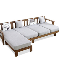 Nouveau canapé trois places de style nordique en bois massif, design en forme de L, revêtement en lin écologique, rembourrage en polyester, bois massif, salons