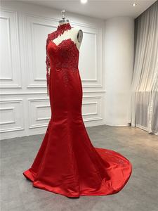 <span class=keywords><strong>2023</strong></span>ไหล่ข้างหนึ่งนางเงือกสีแดงลูกปัดลูกไม้ซาตินแขนยาวชุดแต่งงานชุดราตรี - Product Image 2