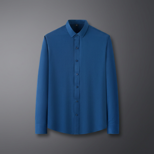 Men's Blue Poplin Dress Shirt Full Sleeve Turn-<b>down</b> Collar Regular Fit Solid Color Smart Casual Autumn Wear - Product Image 3