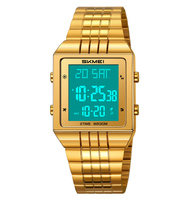 Jam Tangan Digital Mewah Pria Skmei 2335 Tali Baja Tahan Karat Tahan Air Warna Emas dengan Casing Aloi dan Fitur Alarm