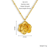 Kalung Bunga Baja Tahan Karat 316L Grosir, Liontin Bunga 3D Bertekstur Elegan, Kalung Emas, Perhiasan Romantis Mewah, Hadiah