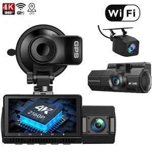 4K 3 카메라 대시 캠 4k + 1080P + 1080P 전면 및 내부 WiFi GPS 차량 블랙 박스 드라이버 레코더 택시 CAR DVR 후면 카메라