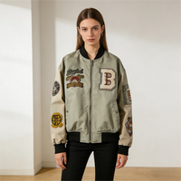 Veste bomber personnalisée Y2K pour femmes, streetwear, vert sauge, broderie en chenille, veste bomber inspirée du sport automobile pour femmes