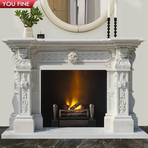 Cheminée classique en marbre sculpté à la main en pierre naturelle d'intérieur - Product Image 1