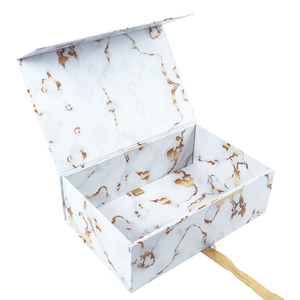 White Marble Printed Magnetic Gift Boxes With Magnetic Lid For Packaging Rigid Folding Paper Gift Box With Ribbon