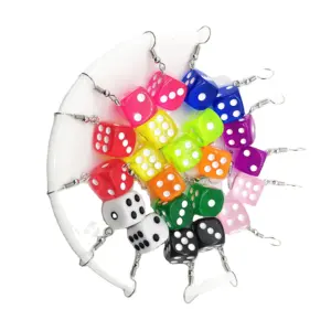 New Hot-selling Fashion Colorful Dice Pendant Earrings for Girls Colored Transparent Resin Personality Dice Earrings