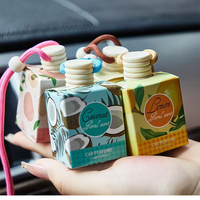 Mini diffuseur de voiture suspendu en verre moderne, motif fruits, emballage carton de lait, bouchon en bois naturel, désodorisant longue durée, pendentif